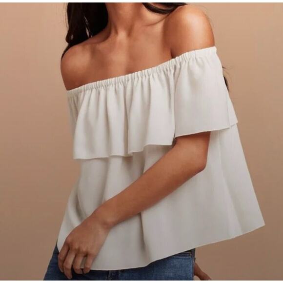 Aritzia Wilfred Silk Promener Off Shoulder Flowy Ruffle Blouse Off White Small - Picture 1 of 9